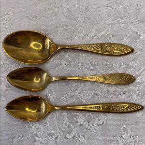 Vintage 1933 Gold Tone Decorative Commemorative Spoon - Set of 3